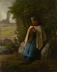 Herderin zittend op een rots